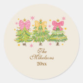 Bright Ribbon Trees Holiday Family Ronde Sticker (Voorkant)