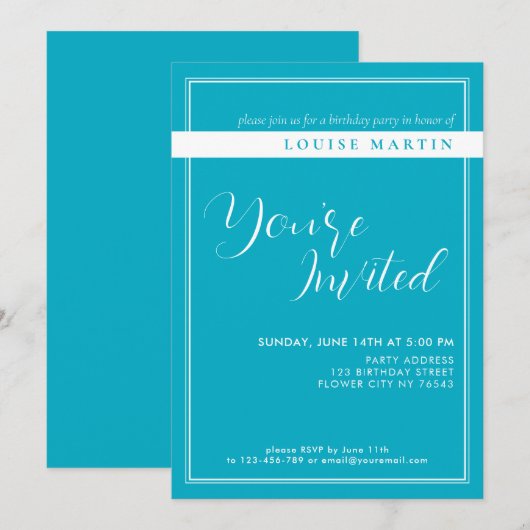 Bright Rich Sky Blue Aangepaste verjaardagsuitnodi Kaart (Voorkant / Achterkant)