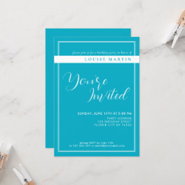 Bright Rich Sky Blue Aangepaste verjaardagsuitnodi Kaart