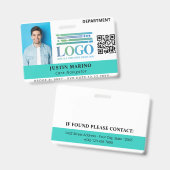 Bright Robin Egg Logo Foto QR Code Medewerker ID Badge (Front & Back)