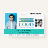 Bright Robin Egg Logo Foto QR Code Medewerker ID Badge (Voorkant)