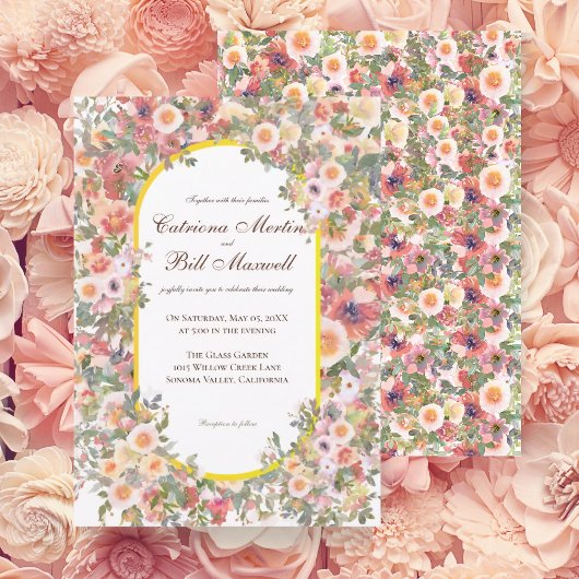 Bright Romantic Colorful Floral Wedding Invitation Kaart