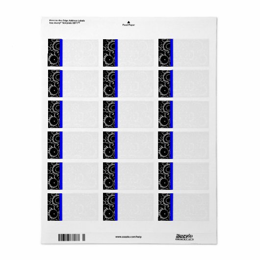 Bright Royal Blue & Black Damask Stippen Verzendin Etiket (Full Sheet)