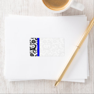 Bright Royal Blue & Black Damask Stippen Verzendin Etiket