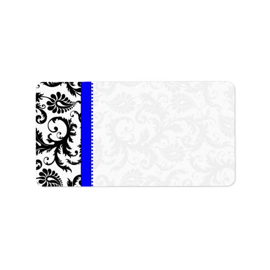 Bright Royal Blue & Black Damask Stippen Verzendin Etiket (Voorkant)