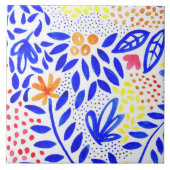 Bright Royal Blue Floral Spring Pattern Tegeltje (Voorkant)