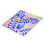 Bright Royal Blue Floral Spring Pattern Tegeltje (Zijkant)