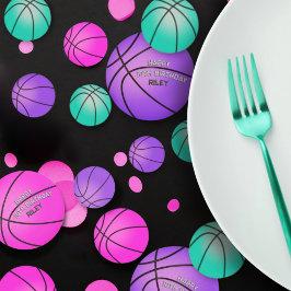 Bright roze Blauwgroen Paarse basketbal Happy Birt Confetti