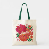 Bright roze bloemenbruidsmeisje monogram naam tote bag (Achterkant)