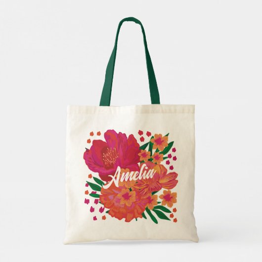 Bright roze bloemenbruidsmeisje monogram naam tote bag (Achterkant)