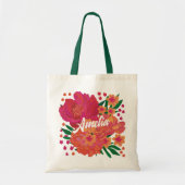 Bright roze bloemenbruidsmeisje monogram naam tote bag (Voorkant)