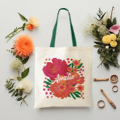 Bright roze bloemenbruidsmeisje monogram naam tote bag