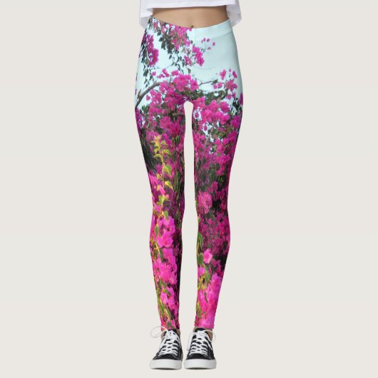 Bright Roze Bougainvillea Foto Gedrukte Leggings (Voorkant)