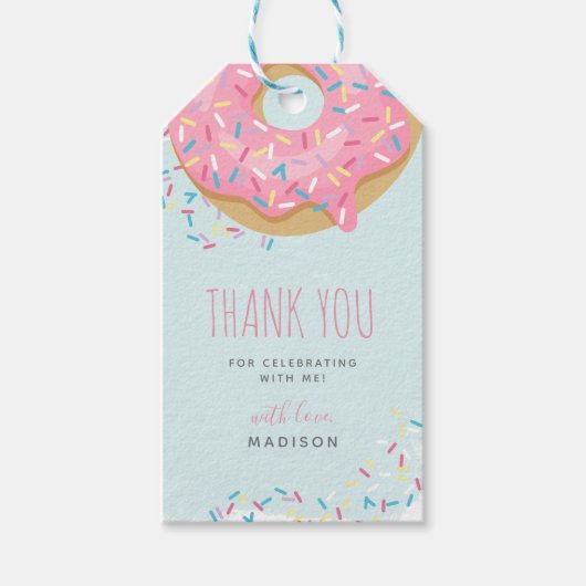 Bright Roze Doughnut Sprinkle Birthday Dank je Cadeaulabel (Voorkant)