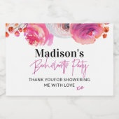 Bright roze Floral Bachelorette Favor Sparkling Wijnetiket (Enkel label)
