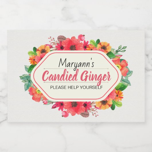 Bright Roze Ginger Voedselcontainer Etiket (Enkel label)