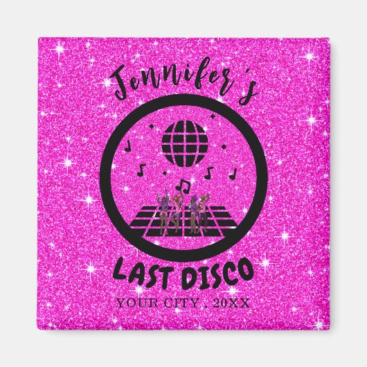 Bright roze glitter Disco Bachelorette Magneet (Voorkant)