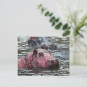 Bright Roze Hippo Briefkaart (Staand voorkant)