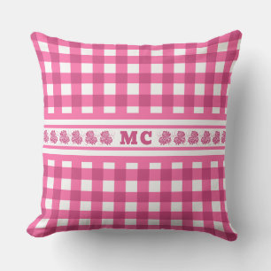 Bright Roze Monogram Gingham Girly Pset Buitenkussen