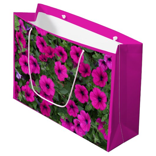 Bright roze Petunias Floral Groot Cadeauzakje (Voorkant Gekanteld)