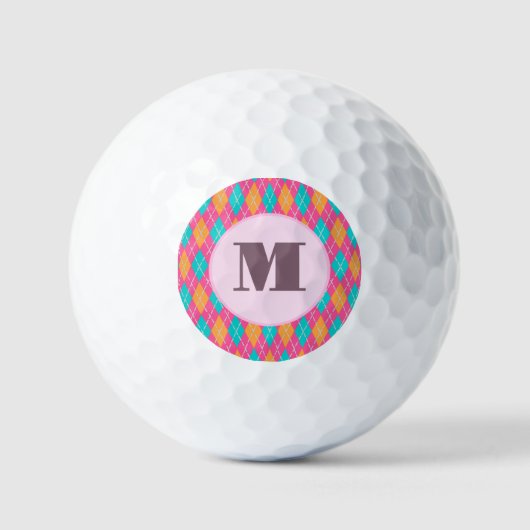 Bright Roze preppy argyle aangepaste monogram dame Golfballen (Voorkant)