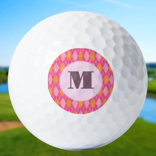 Bright Roze preppy argyle aangepaste monogram dame Golfballen