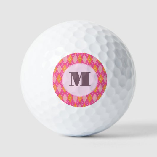Bright Roze preppy argyle aangepaste monogram dame Golfballen (Voorkant)