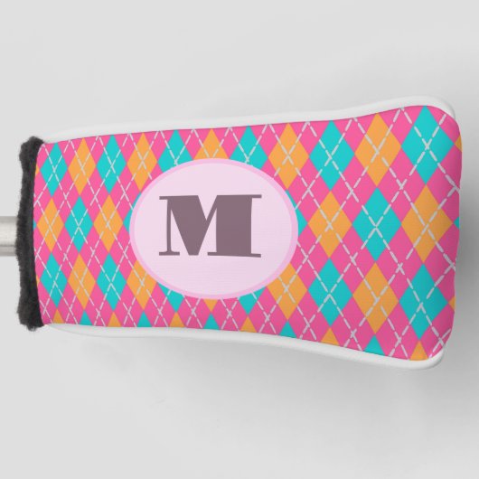 Bright Roze preppy argyle aangepaste monogram dame Golfheadcover (Voorkant)