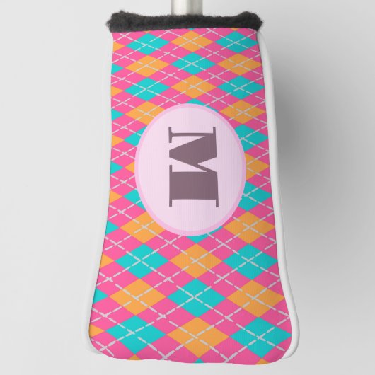 Bright Roze preppy argyle aangepaste monogram dame Golfheadcover (Draai 90)