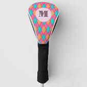 Bright Roze preppy argyle aangepaste monogram dame Golfheadcover (Voorkant)