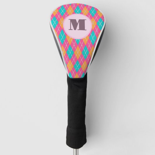 Bright Roze preppy argyle aangepaste monogram dame Golfheadcover (Voorkant)