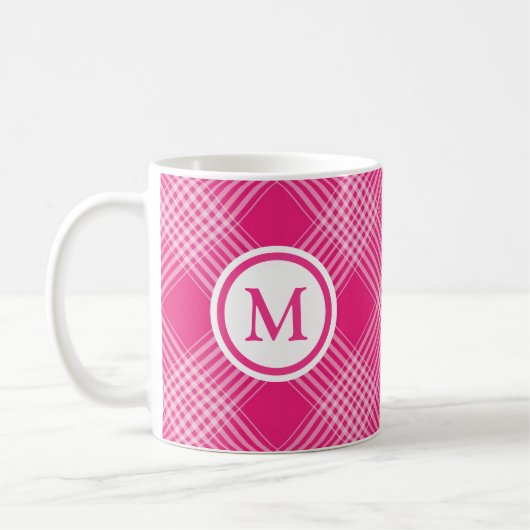 Bright roze speldenmonogram koffiemok (Links)