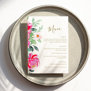 Bright roze Waterverf bloemenbewerkbare bruiloft Menu