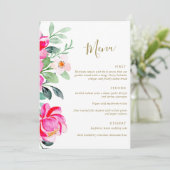 Bright roze Waterverf bloemenbewerkbare bruiloft Menu (Staand voorkant)