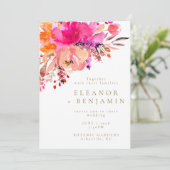 Bright roze Waterverf bloemenbruiloft wit Kaart (Staand voorkant)