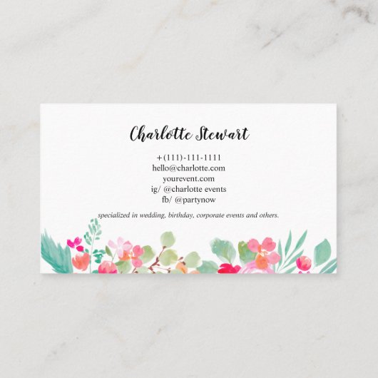 Bright roze waterverf gebeurtenisplanner-logo visitekaartje (Achterkant)