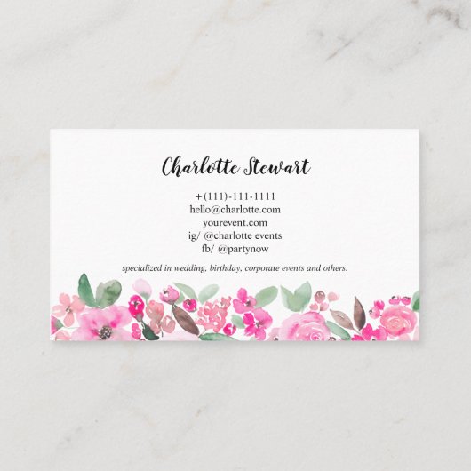 Bright roze waterverf gebeurtenisplanner-logo visitekaartje (Achterkant)