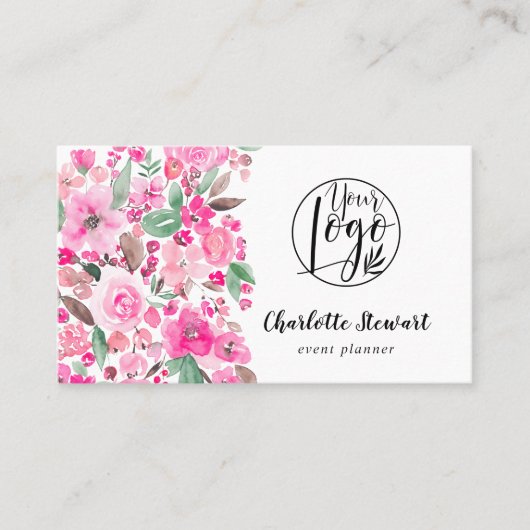 Bright roze waterverf gebeurtenisplanner-logo visitekaartje (Voorkant)
