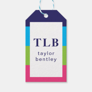 Bright Rugby Stripes Monogrammed Gift Labels Cadeaulabel