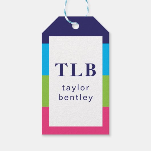 Bright Rugby Stripes Monogrammed Gift Labels Cadeaulabel (Voorkant)