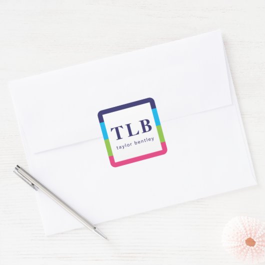 Bright Rugby Stripes Monogrammed Stickers (Envelop)