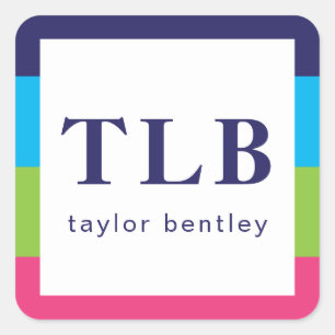 Bright Rugby Stripes Monogrammed Stickers
