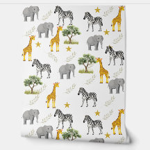 Bright Safari Nursery Wallpaper – Giraffes, Zebra'