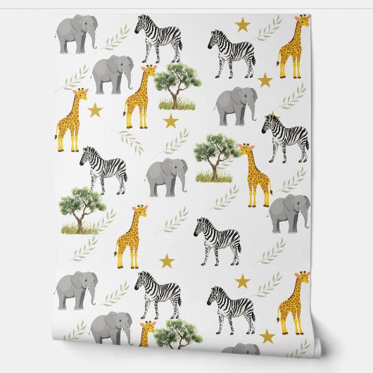 Bright Safari Nursery Wallpaper – Giraffes, Zebra' Behang (Afrollen)