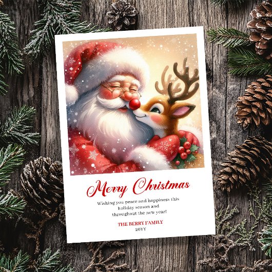 Bright Santa And Rudolph Merry Christmas Greeting  Feestdagenkaart