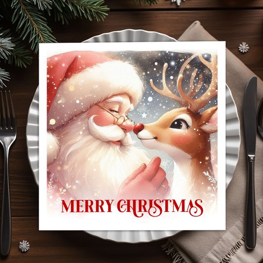 Bright Santa Rudolph Christmas Table Napkins Servet