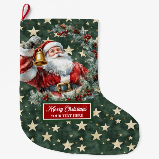 Bright Santa Stocking met aangepaste naam Grote Kerstsok (Voorkant)