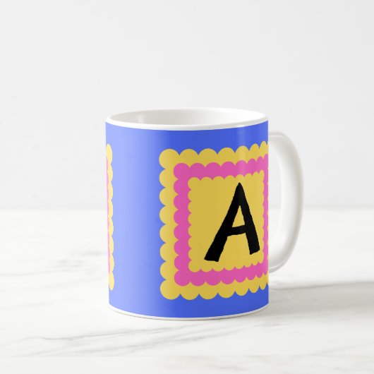 Bright Scalloped Alphabet Monogram initiaal Koffiemok (Voorkant rechts)