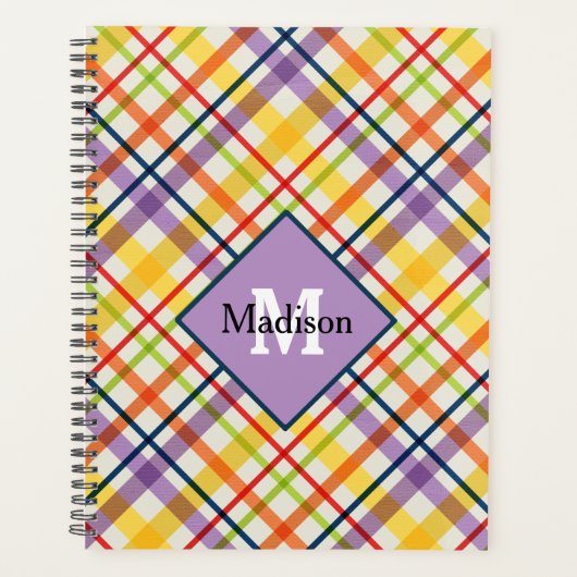 Bright School Plaid Monogram Planner Paarse (Voorkant)