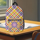 Bright School Plaid Purple Monogram Bedrukte Rugzak